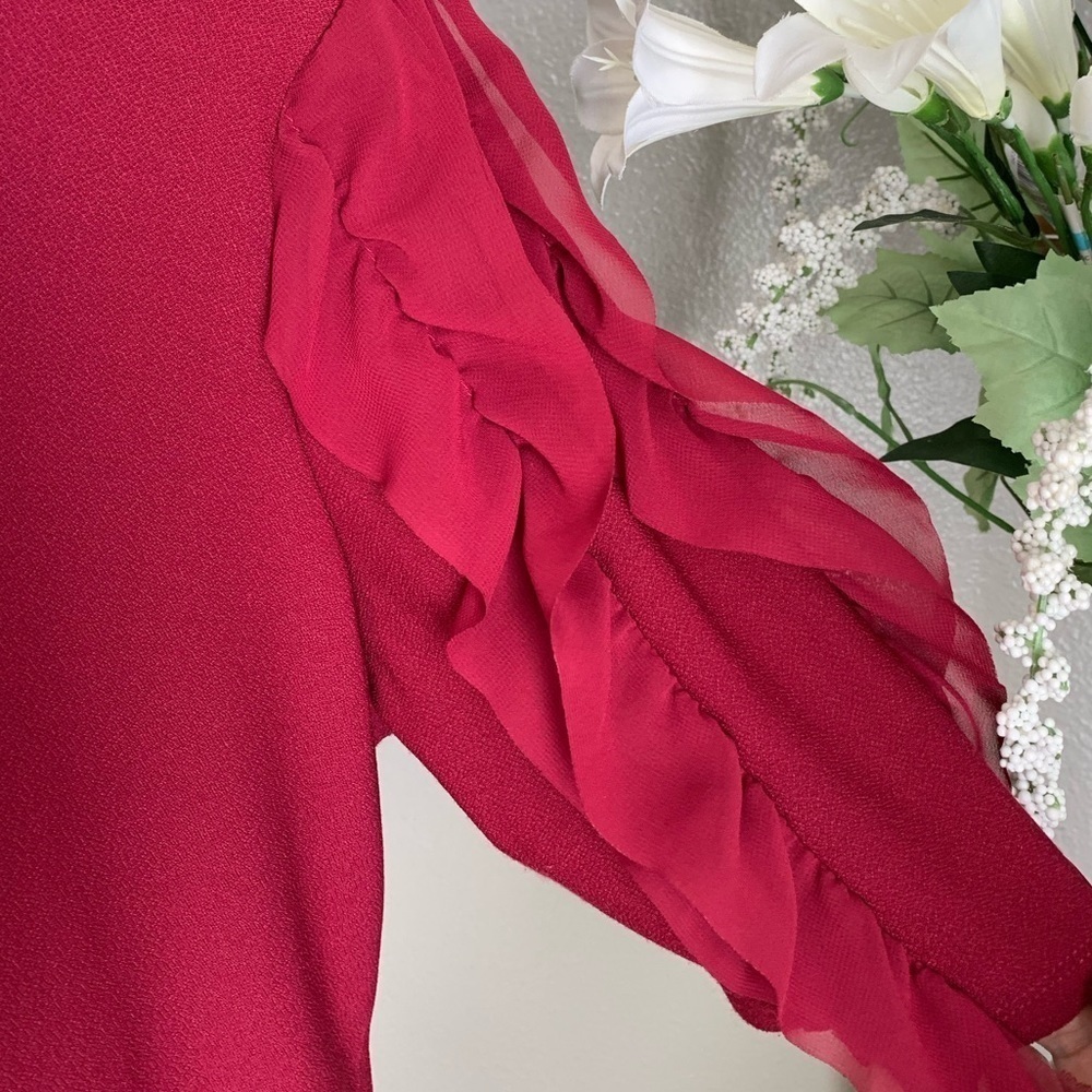 A Love Story Women’s Burgundy Ruffle Sleeve Blouse Size 2X - Picture 16 of 17